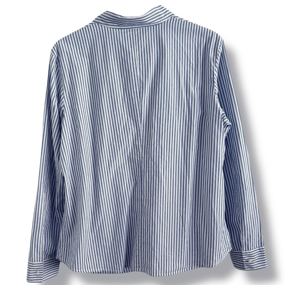 BOSS HUGO BOSS BLUE WHITE STRIPED RUCHED BUSINESS CASUAL SHIRT US SZ 12 - Picture 4 of 7